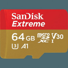 Micro secure digital card sandisk extreme 64gb clasa 10 r/w speed: 100mb/s/60mb/s include adaptor sd foto