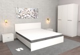 Dormitor Roxana Alb cu Pat matrimonial 160 cm x 200 cm Dulap 3 usi 123 cm x 192 x 48 cm si Noptiere 44 cm x 32 cm x 23 cm
