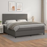 Cumpara ieftin Pat box spring cu saltea, gri, 200x200 cm, piele ecologică