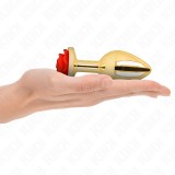 Kink Pleasure Plugs-Plug Anal Gold Rose cu Trandafir Roșu &ndash; Mărime L