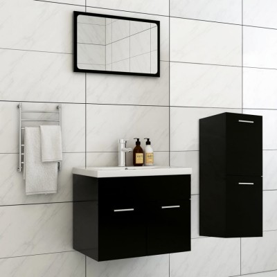 Set mobilier de baie, negru, lemn prelucrat foto
