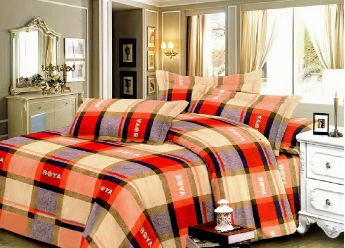 Lenjerie de pat matrimonial cu husa elastic pat si fata perna dreptunghiulara, Boya, bumbac mercerizat, multicolor