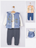 Set 3 piese: pantaloni, bluzita si vestuta pentru bebelusi, Tongs baby (Culoare: Albastru, Marime: 6-9 luni)