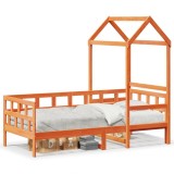 Cumpara ieftin Pat de zi cu acoperis maro ceruit 80x200cm lemn masiv pin
