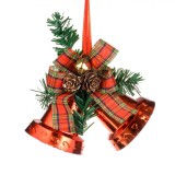 Clopoței Decorativi Crăciun, Model Funda Carouri, Culoare Roșu-Verde, Dimensiuni 15x8x15cm, 90% Plastic, 10% Poliester, Oem