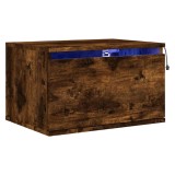 Noptiera montata pe perete cu lumini LED, stejar fumuriu, DKD Home Decor