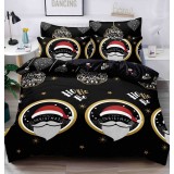 Lenjerie pat de Craciun,pat dublu,bumbac finet,6 piese,neagra cu stelute si globuri-A911