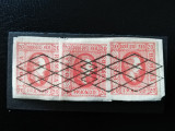 Straif 3 timbre Cuza 20 parale,1865,stampila gratar,fragment, expertiza Zosczak