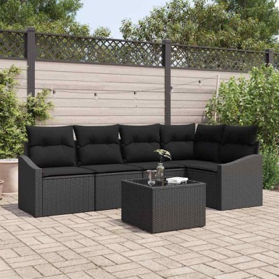 vidaXL Set de canapele pentru grădină 6 pcs Negru Rattan poli 3346733 foto
