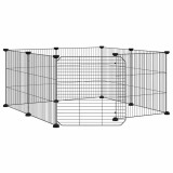 Cumpara ieftin Cusca pentru animale cu 8 panouri si usa, neagra, 70x70x35 cm, otel