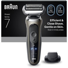 Aparat electric de ras Braun Seria 7 72-C1200S, Autonomie pana la 60 de minute, Accesoriu pentru tuns eficient, Fara fir, Utilizare umeda/uscata, 100%