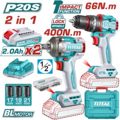 TOTAL - SET SCULE ELECTRICE CU 2 UNELTE CU MOTOR FARA PERII &ndash; 20V (INCLUDE 2 ACUMULATOR SI INCARCATO PowerTool TopQuality