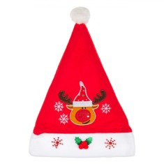 Căciulă Copii, Model Ren, Pompon Alb, Roșu, Poliester, 34cm