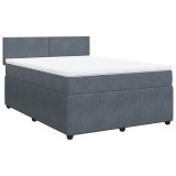 Cumpara ieftin Pat box spring cu saltea, gri inchis, 140x200 cm, catifea