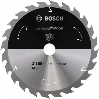 Bosch Disc Standard for Wood, 165x20mm, 24T, special pentru circulare cu acumulator - 3165140958325 foto