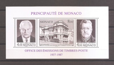 Monaco 1987 - 50 de ani de emitere de Timbre in Monaco (colita dantelata.), MNH foto