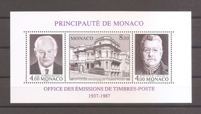 Monaco 1987 - 50 de ani de emitere de Timbre in Monaco (colita dantelata.), MNH