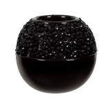 Suport Lumanare din portelan cu pietre, Negru, 9x9 cm, ATU-089831, Oem