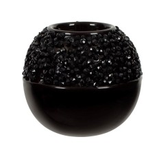 Suport Lumanare din portelan cu pietre, Negru, 9x9 cm, ATU-089831 foto