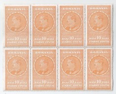 *Romania, lot 1120 cu 8 timbre fiscale generale, bloc de 8, 1932, MNH