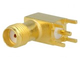 Soclu SMA mamă unghi 90&deg; 50&Omega; THT PCB aurit, TE Connectivity