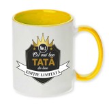 Cana maner galben personalizata &quot;Cel mai bun TATA&quot;, INOVATIX&reg;. 330ml