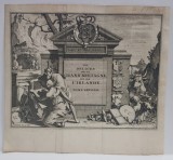 GRAVURA PE METAL de JAN GOEREE, FRONTISPICIUL UNEI CARTI APARUTE IN OLANDA &#039; LES DELICES DE LA GRANDE BRETAGNE ET DE L&#039;IRLANDE &quot; , VOLUMUL II , 1707