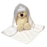 Prosop cu gluga din bumbac pentru bebelusi Sky Bunny, 75x75cm, Gri, Amy