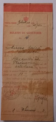 Buletin de casatorie , Colentina, anul 1948 foto