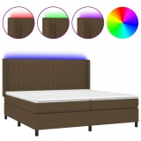 Cumpara ieftin Pat cu arcuri, saltea si LED, maro inchis, 200x200 cm, textil