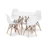 Set masa rotunda stil scandinav + 4 scaune Osaka alb, Artool, MDF si lemn, 90x72 cm, Leobert