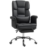 HOMCOM Scaun de birou ergonomic, &icirc;nălțime reglabilă 48-56 cm, spătar reglabil, suport pentru picioare, Negru | Aosom Romania