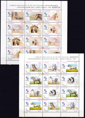 DB1 Fauna Domestica Spania 2000 Cai de Rasa 2 x MS MNH foto