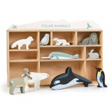 Animalutele polare pe raft din lemn premium 11 piese, Tender Leaf Toys