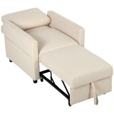 HOMCOM Fotoliu Extensibil 3 &icirc;n 1 Pliabil cu Spătar Reglabil, Material cu Aspect de In, 78 x 94,5 x 83 cm, Alb Crem | Aosom Romania