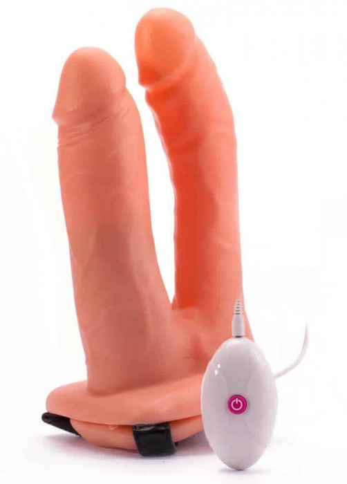 Strap-On Dublu/Extensie Penis Unisex Cu Vibratii