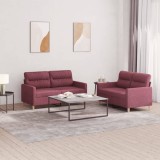vidaXL Set canapea cu perne, 2 piese, roșu vin, material textil