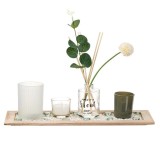 Set suport lumanari din lemn, sticla pentru ulei parfumat, lumanari si pietre decorative