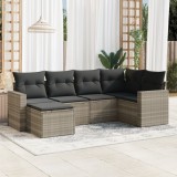 Cumpara ieftin Set canapele de grădină cu perne, 6 piese gri deschis poliratan