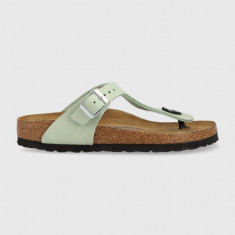 Birkenstock șlapi din piele întoarsă Gizeh SFB femei, culoarea verde, cu toc plat, 1024062 1024062-Matcha