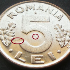 Moneda 5 LEI - ROMANIA, anul 1992 *cod 1582 A = A.UNC / EROARE BATERE