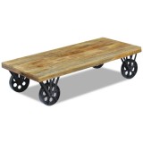 Masuta cafea lemn mango Gossi 120x60x30 cm, roti otel, stil vintage, living, sufragerie, masa laterala