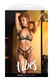 Set Lenjerie Fantasy Lingerie Boujee cu Bralette Halter din Plasa si Chilot Cut-Out, Auriu