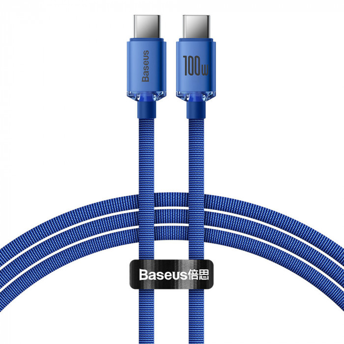 Cablu Baseus Crystal Shine Series Cablu USB Pentru Incărcare Rapidă Si Transfer De Date USB Type C - USB Type C 100W 1.2m Albastru CAJY000603