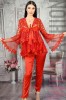 Set Lenjerie Dama Elegant Rosu: Halat, Top &amp; Pantaloni Lungi Satin, Broderie Florala, Push-Up. Marimi S/L