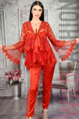 F782-3 Set 3 piese lenjerie eleganta din top, pantaloni lungi si halat