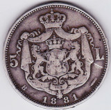 5 lei 1881 argint 6 stele cu 5 raze a cincea stea pe o raza vezi descrierea