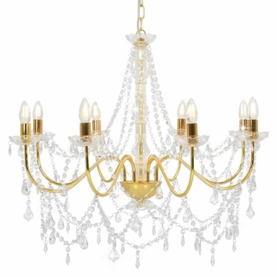 Candelabru cu margele, auriu, 8 becuri E14 foto