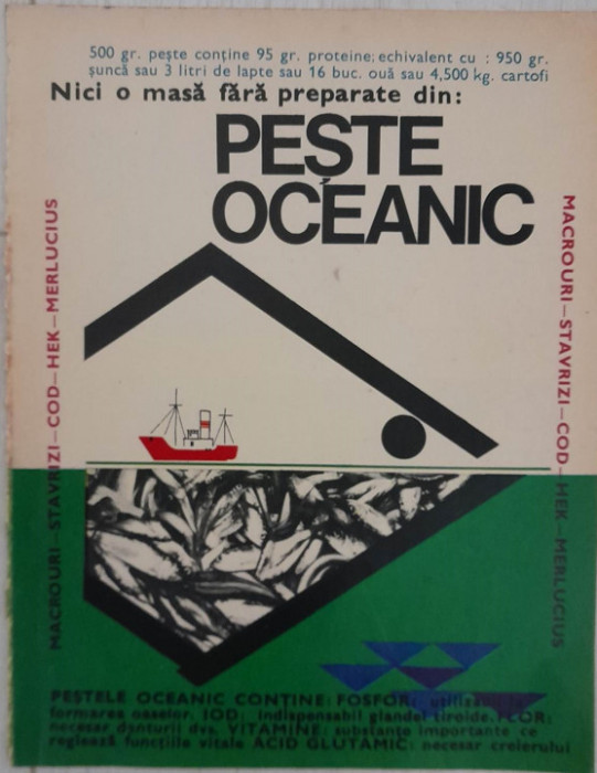 1973 Reclama PESTE OCEANIC, comunism, alimentatie rationala ceausescu 26x20