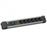 PRELUNGITOR Bachmann, Schuko x 6, conectare prin Schuko (T), cablu 5 m, 10 A, protectie supratensiune, negru | argintiu, &quot;BM-330.104-2&quot; (timbru verde